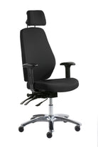 Black Office Chair Optimum Z featuring an adjustable headrest, armrests, and a chrome base on a white background