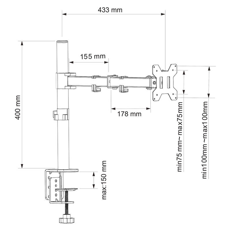 Monitor arm for single screen dimensions